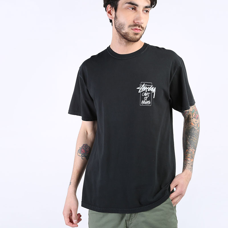 мужская черная футболка Stussy Coat Of Arms Pig. Dyed Tee 1904522-black - цена, описание, фото 1